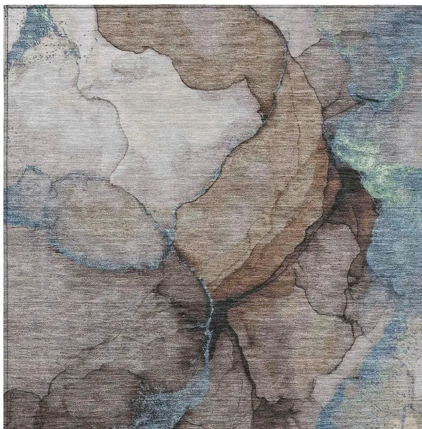 Taupe And Brown Abstract Washable Indoor Outdoor Area Rug Photo 2