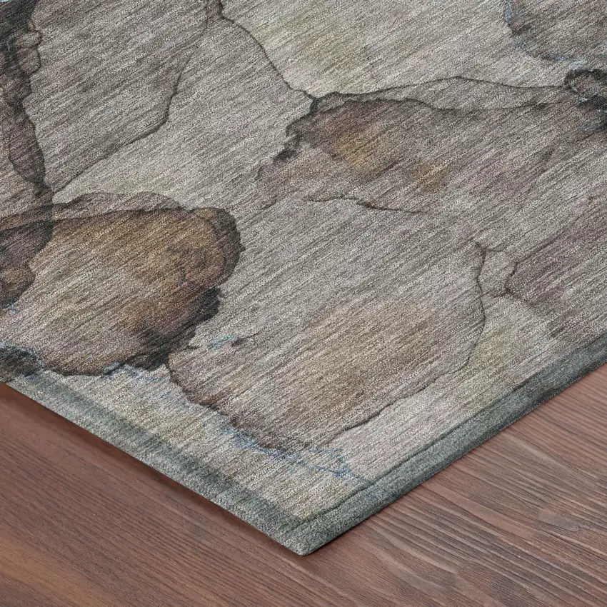 Taupe And Brown Abstract Washable Indoor Outdoor Area Rug Photo 4