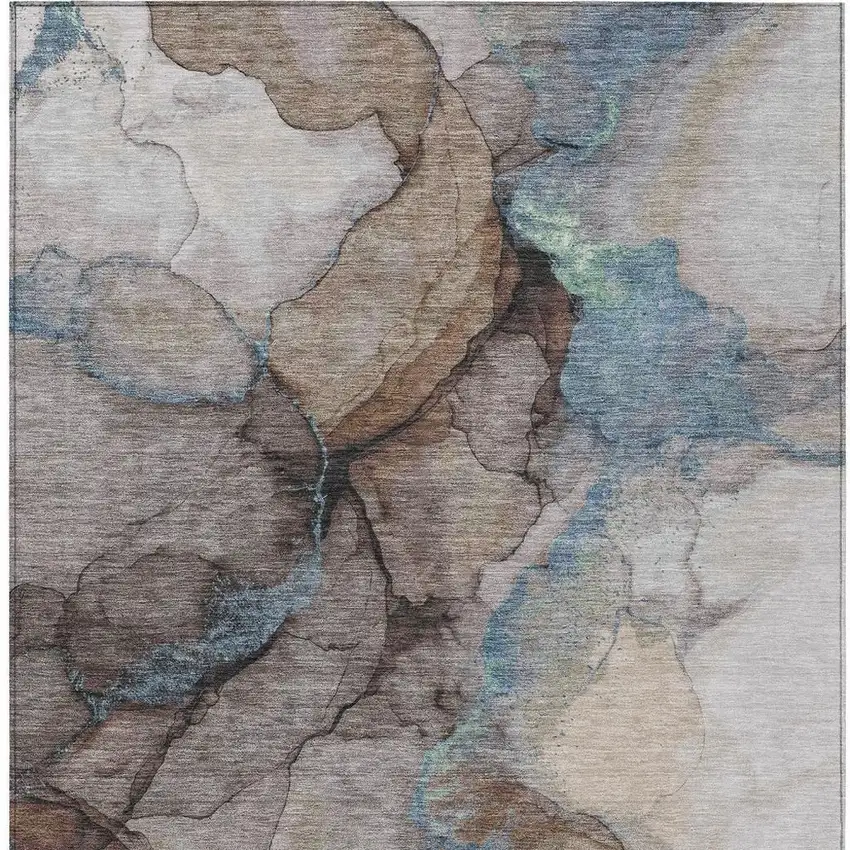 Taupe And Brown Abstract Washable Indoor Outdoor Area Rug Photo 3