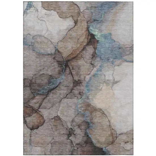 Taupe And Brown Abstract Washable Indoor Outdoor Area Rug Photo 1