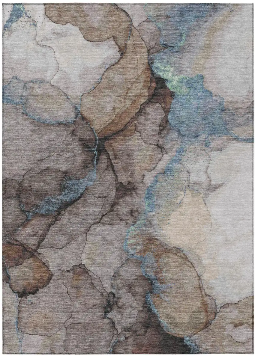 Taupe And Brown Abstract Washable Indoor Outdoor Area Rug Photo 1