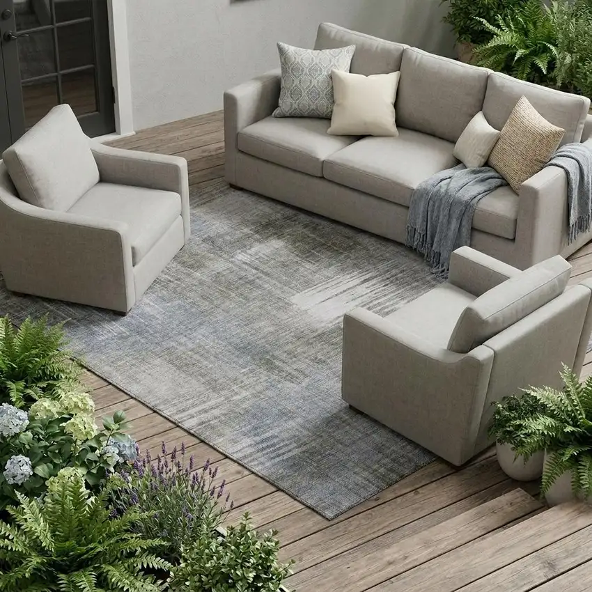 Taupe And Brown Abstract Washable Indoor Outdoor Area Rug Photo 1