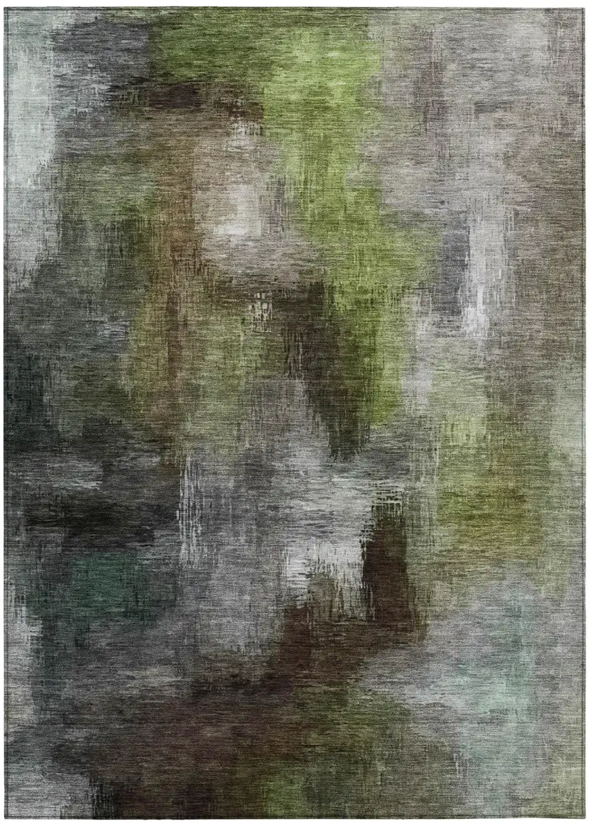 Taupe And Brown Abstract Washable Indoor Outdoor Area Rug Photo 2