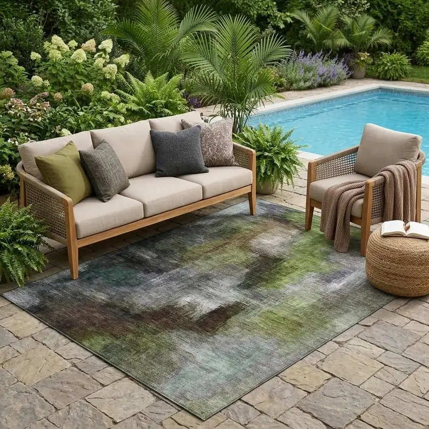Taupe And Brown Abstract Washable Indoor Outdoor Area Rug Photo 1