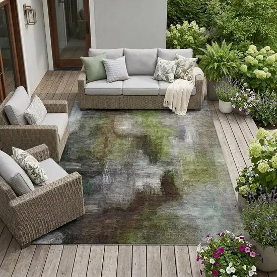 Taupe And Brown Abstract Washable Indoor Outdoor Area Rug Photo 1