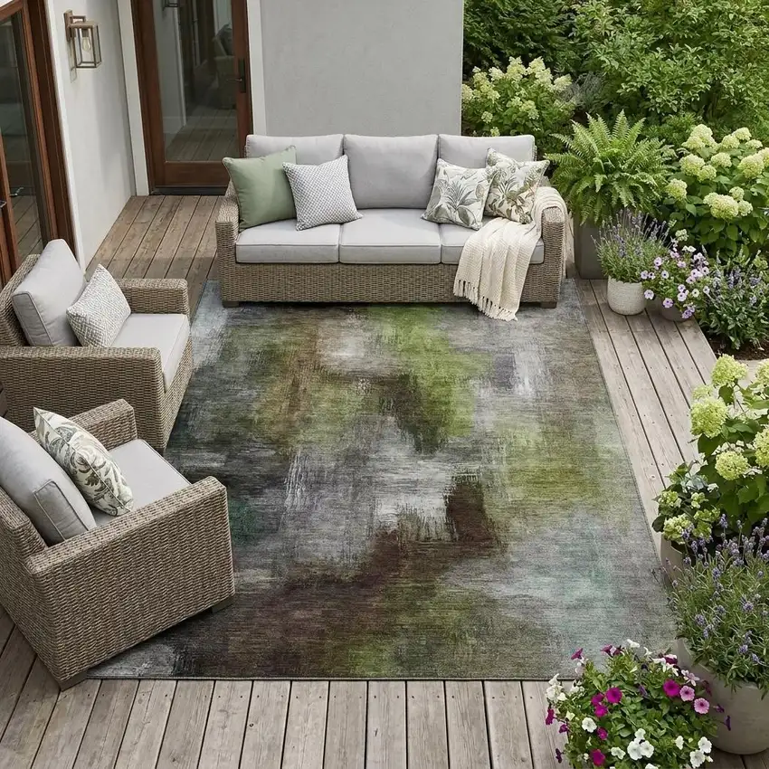 Taupe And Brown Abstract Washable Indoor Outdoor Area Rug Photo 1