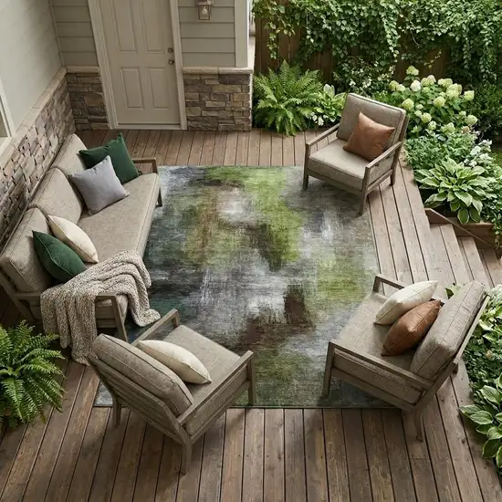Taupe And Brown Abstract Washable Indoor Outdoor Area Rug Photo 1