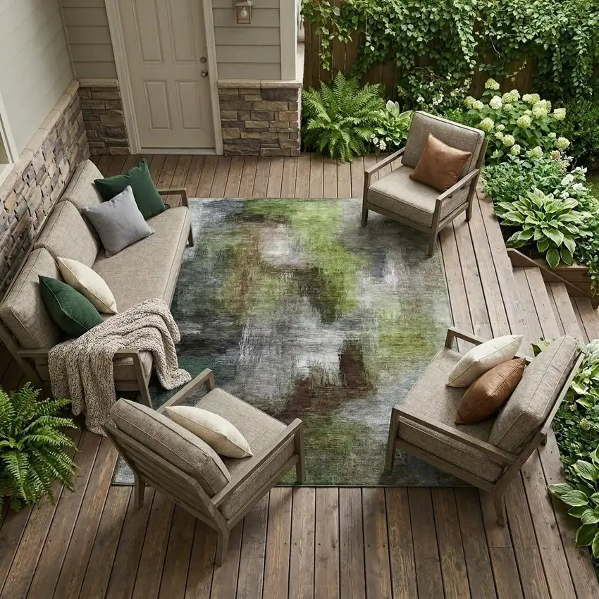Taupe And Brown Abstract Washable Indoor Outdoor Area Rug Photo 1