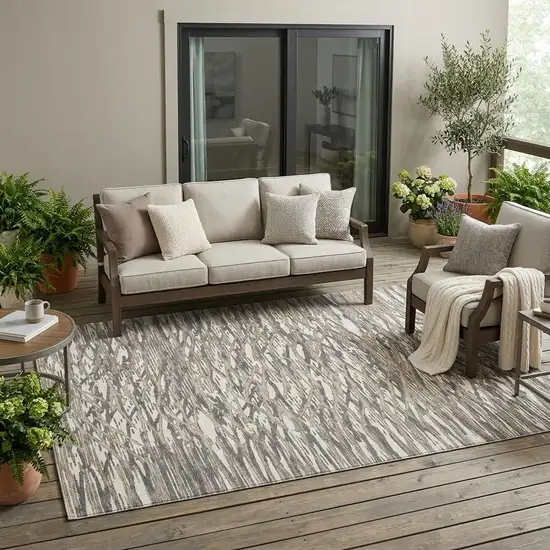 Taupe And Brown Abstract Washable Indoor Outdoor Area Rug Photo 1