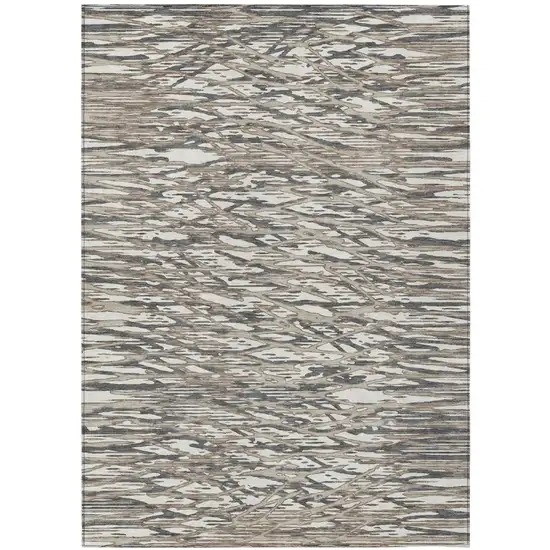 Taupe And Brown Abstract Washable Indoor Outdoor Area Rug Photo 2