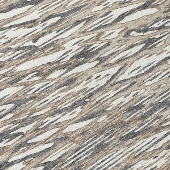 Taupe And Brown Abstract Washable Indoor Outdoor Area Rug Photo 4