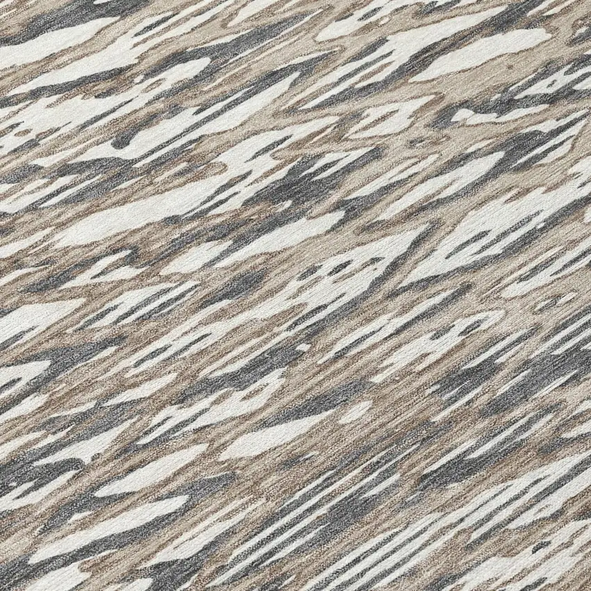 Taupe And Brown Abstract Washable Indoor Outdoor Area Rug Photo 4
