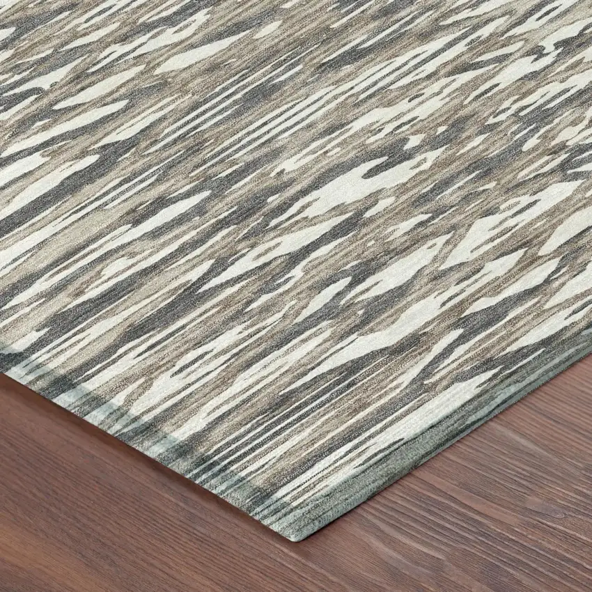 Taupe And Brown Abstract Washable Indoor Outdoor Area Rug Photo 3