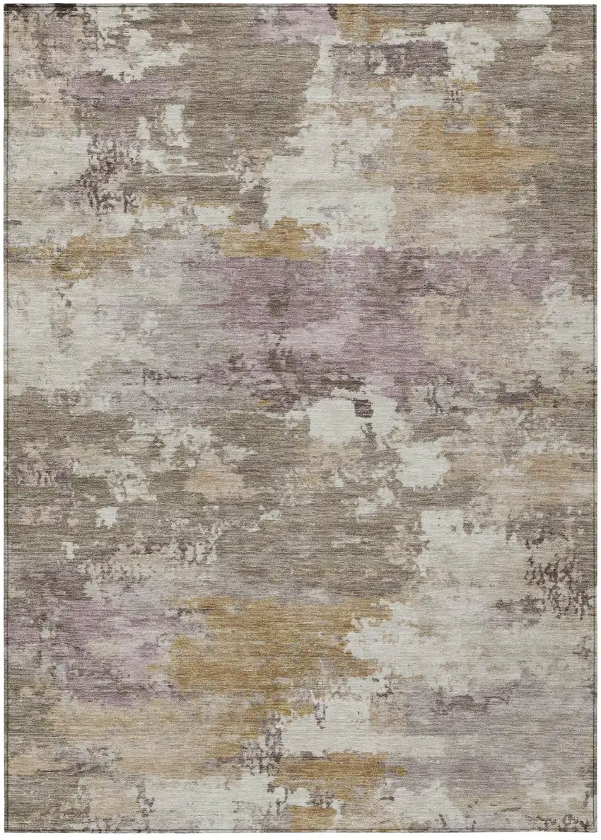 Taupe And Brown Abstract Washable Indoor Outdoor Area Rug Photo 2