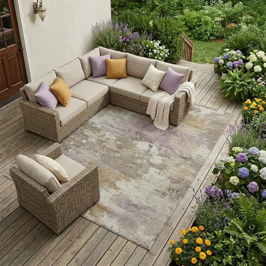 Taupe And Brown Abstract Washable Indoor Outdoor Area Rug Photo 1