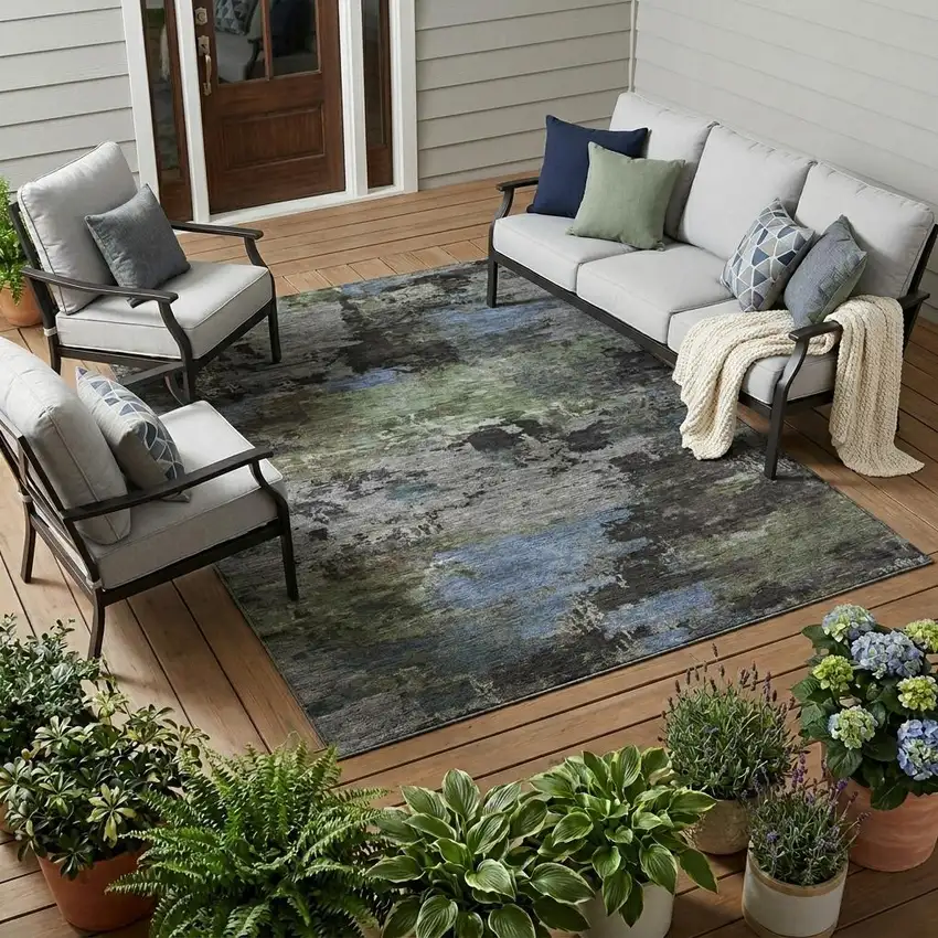 Taupe And Brown Abstract Washable Indoor Outdoor Area Rug Photo 1