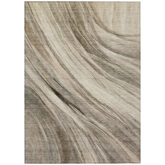 Taupe And Brown Abstract Washable Indoor Outdoor Area Rug Photo 3