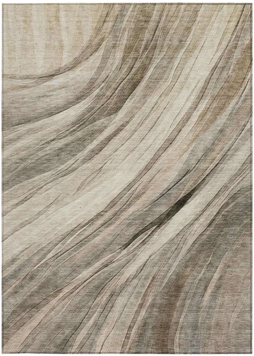 Taupe And Brown Abstract Washable Indoor Outdoor Area Rug Photo 2