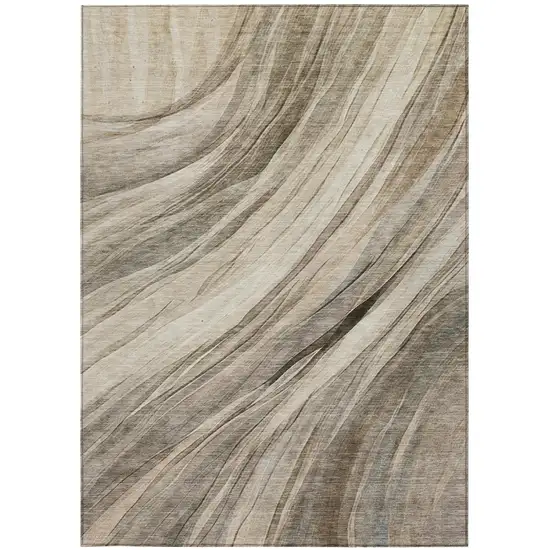 Taupe And Brown Abstract Washable Indoor Outdoor Area Rug Photo 2