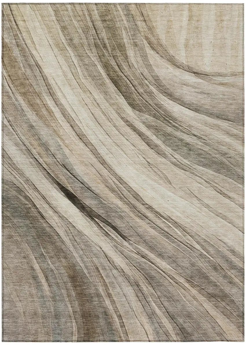 Taupe And Brown Abstract Washable Indoor Outdoor Area Rug Photo 3