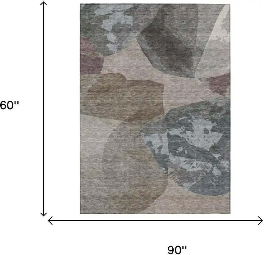 Taupe And Brown Abstract Washable Indoor Outdoor Area Rug Photo 6