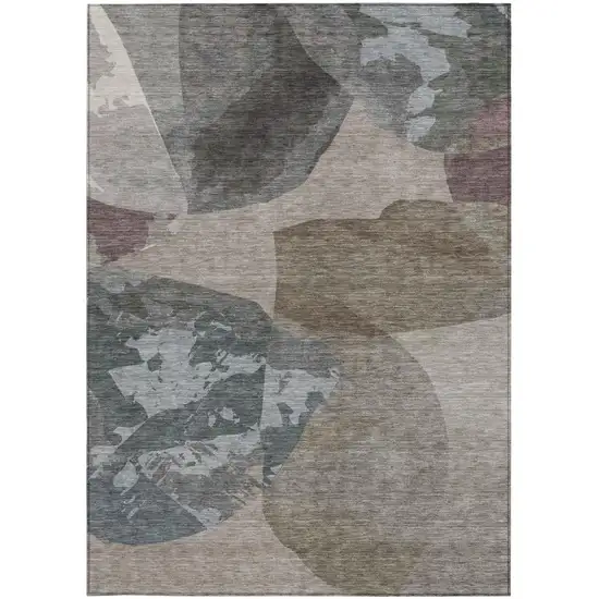 Taupe And Brown Abstract Washable Indoor Outdoor Area Rug Photo 3