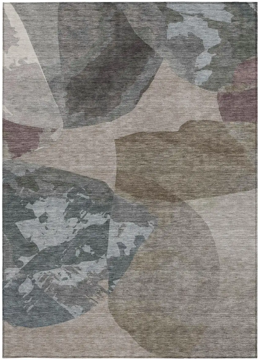 Taupe And Brown Abstract Washable Indoor Outdoor Area Rug Photo 3