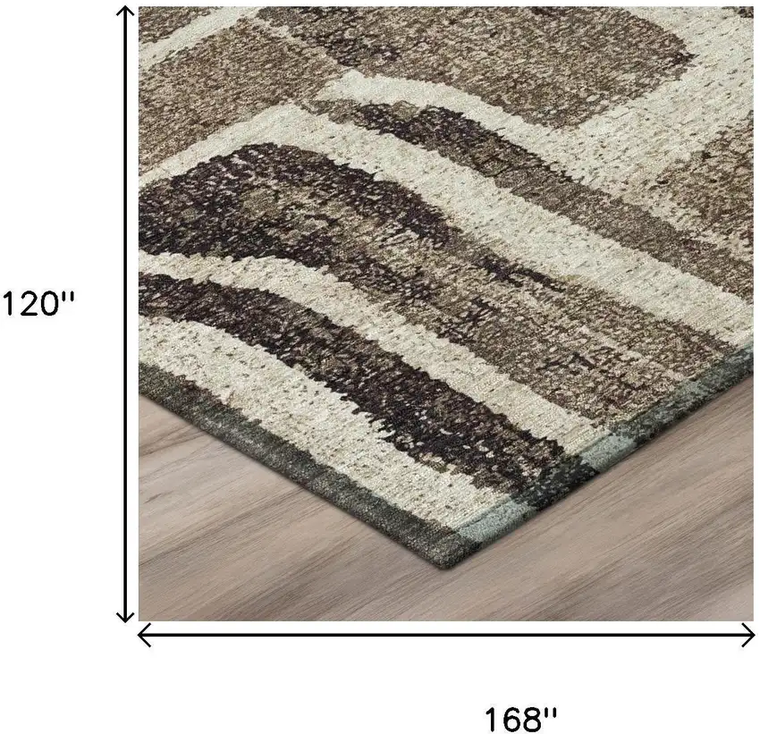 Taupe And Brown Abstract Washable Indoor Outdoor Area Rug Photo 6