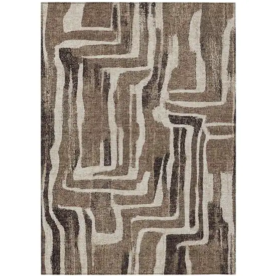 Taupe And Brown Abstract Washable Indoor Outdoor Area Rug Photo 4