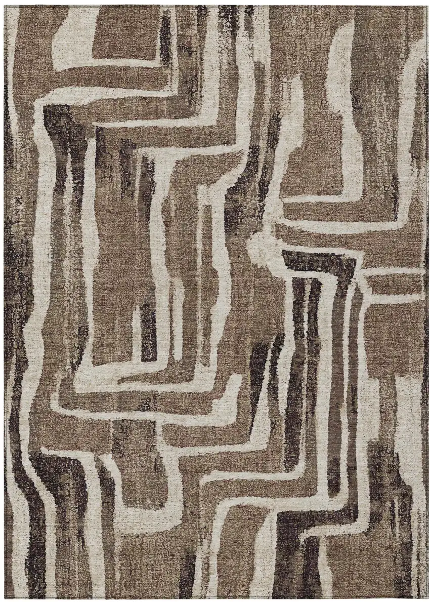 Taupe And Brown Abstract Washable Indoor Outdoor Area Rug Photo 4