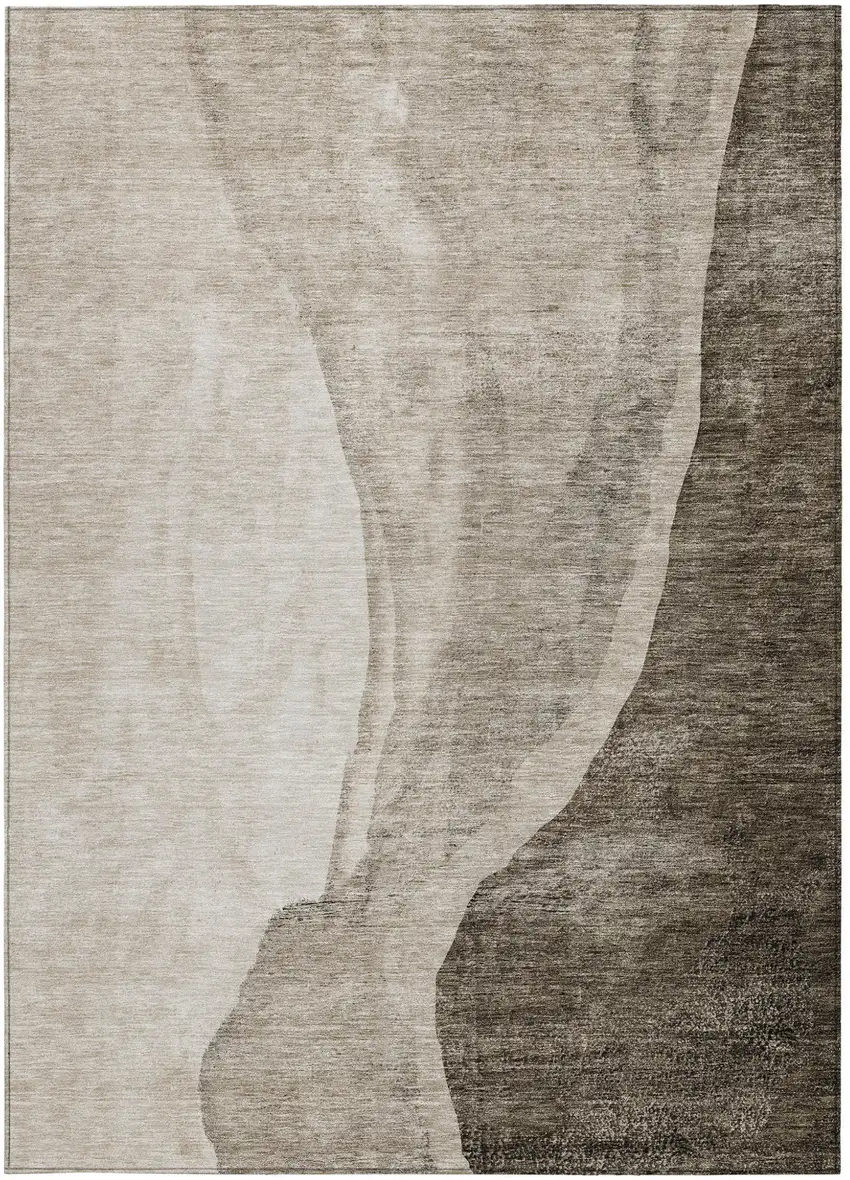 Taupe And Brown Abstract Washable Indoor Outdoor Area Rug Photo 5