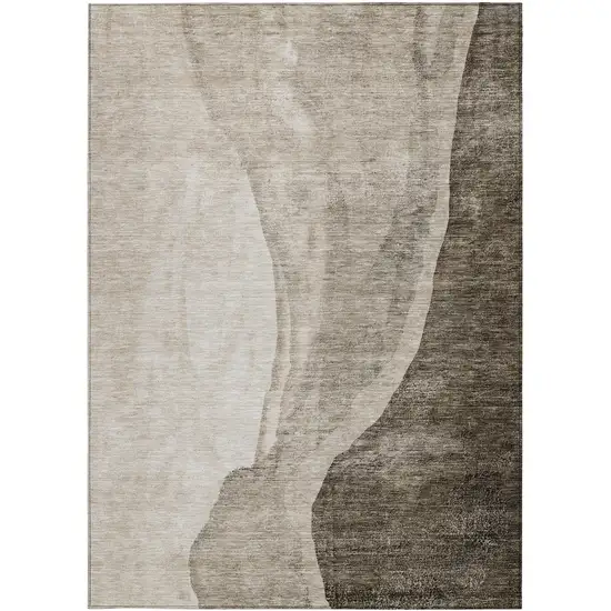 Taupe And Brown Abstract Washable Indoor Outdoor Area Rug Photo 5