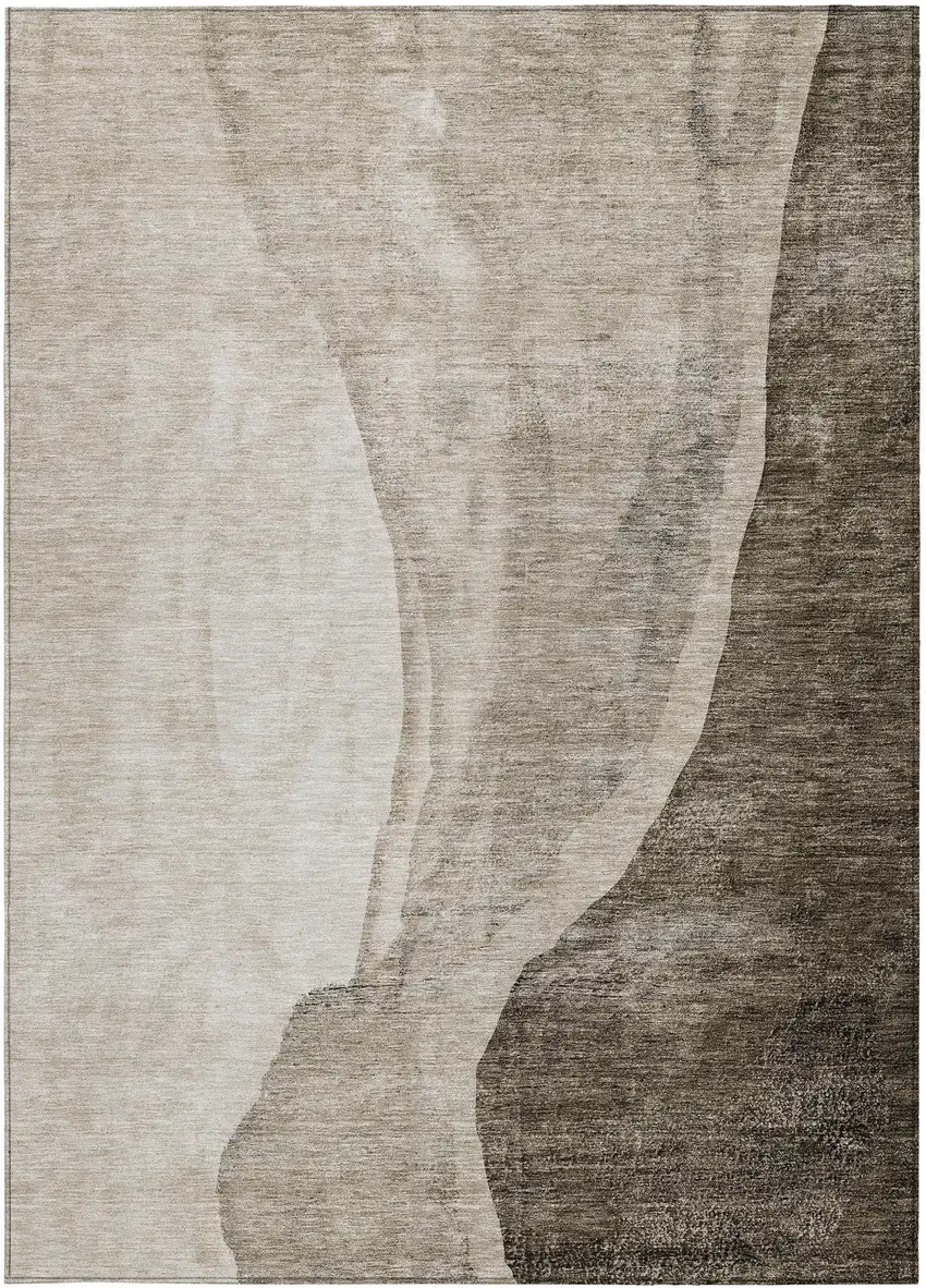Taupe And Brown Abstract Washable Indoor Outdoor Area Rug Photo 5