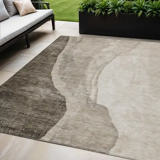 Taupe And Brown Abstract Washable Indoor Outdoor Area Rug Photo 1