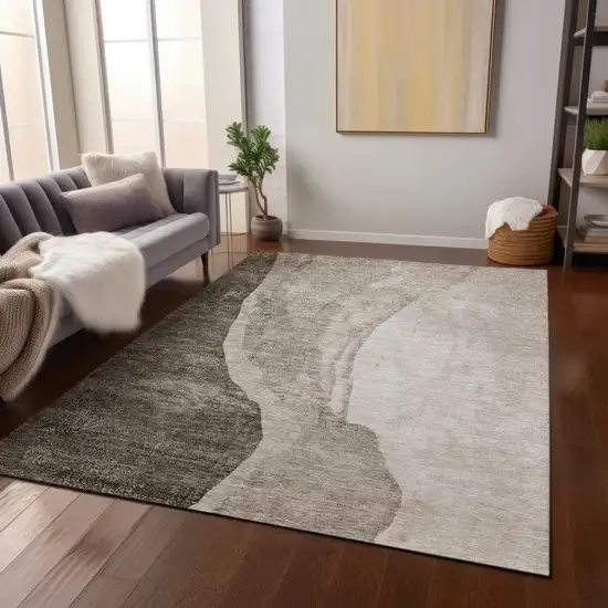 Taupe And Brown Abstract Washable Indoor Outdoor Area Rug Photo 8