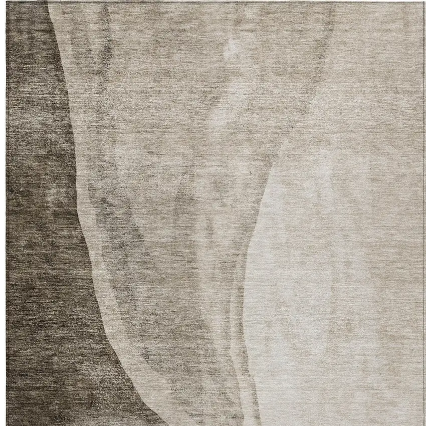 Taupe And Brown Abstract Washable Indoor Outdoor Area Rug Photo 6