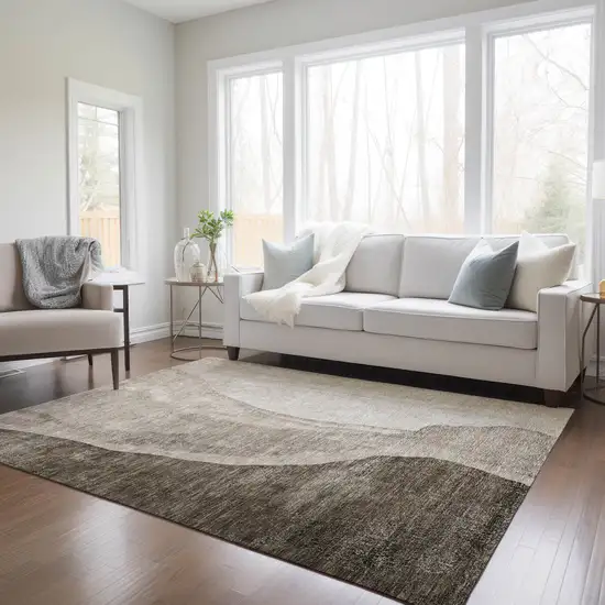 Taupe And Brown Abstract Washable Indoor Outdoor Area Rug Photo 9