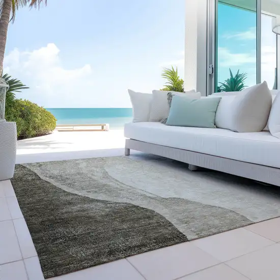 Taupe And Brown Abstract Washable Indoor Outdoor Area Rug Photo 9