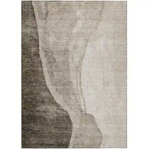 Photo of Taupe And Brown Abstract Washable Indoor Outdoor Area Rug
