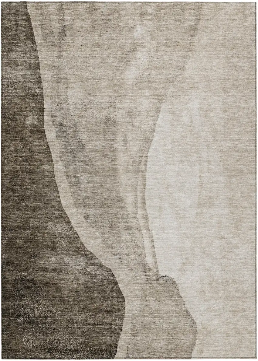 Taupe And Brown Abstract Washable Indoor Outdoor Area Rug Photo 2