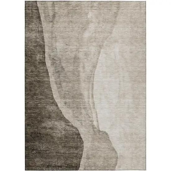 Taupe And Brown Abstract Washable Indoor Outdoor Area Rug Photo 2