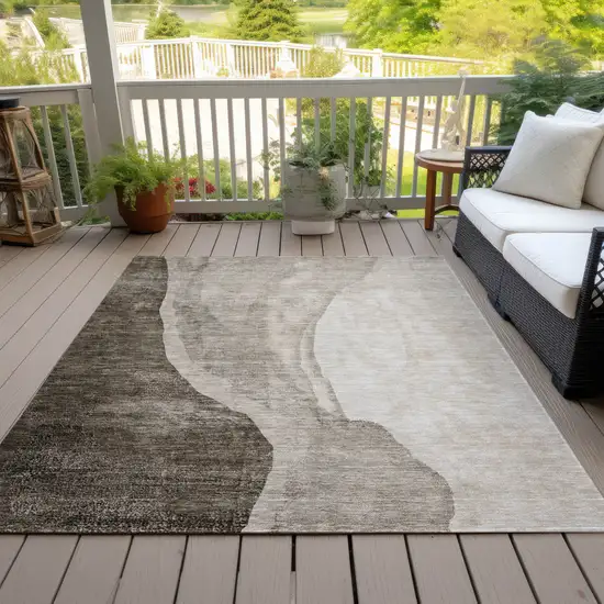 Taupe And Brown Abstract Washable Indoor Outdoor Area Rug Photo 7