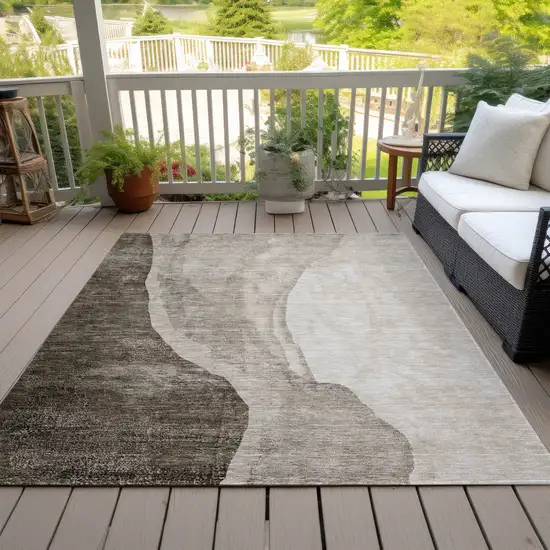 Taupe And Brown Abstract Washable Indoor Outdoor Area Rug Photo 7