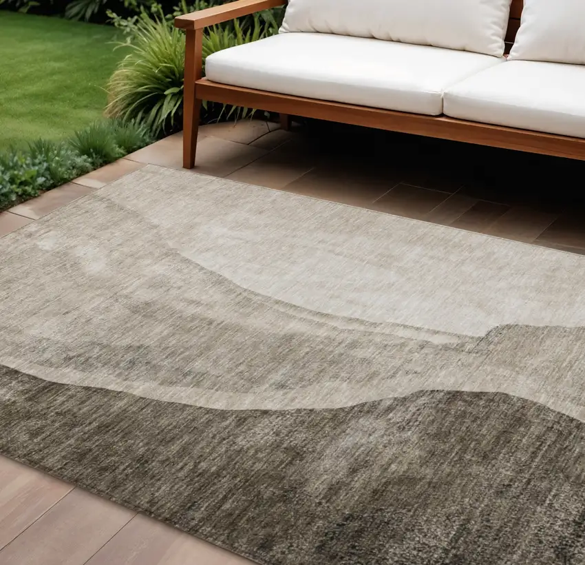 Taupe And Brown Abstract Washable Indoor Outdoor Area Rug Photo 1