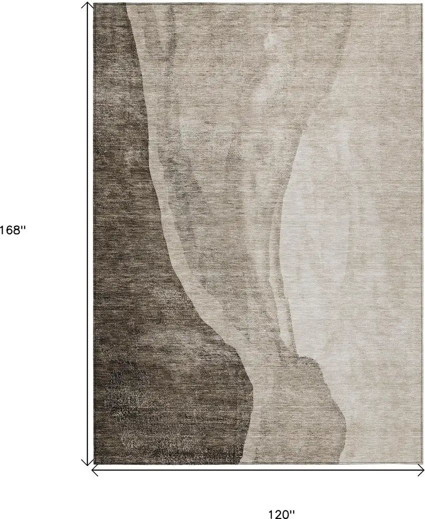 Taupe And Brown Abstract Washable Indoor Outdoor Area Rug Photo 3