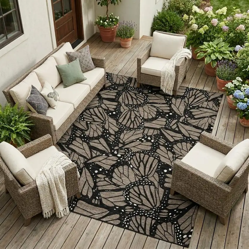 Taupe And Brown Animal Print Washable Indoor Outdoor Area Rug Photo 1
