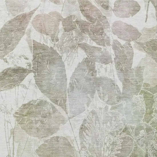 Taupe And Brown Botanical Leaves Washable Indoor Outdoor Area Rug Photo 5