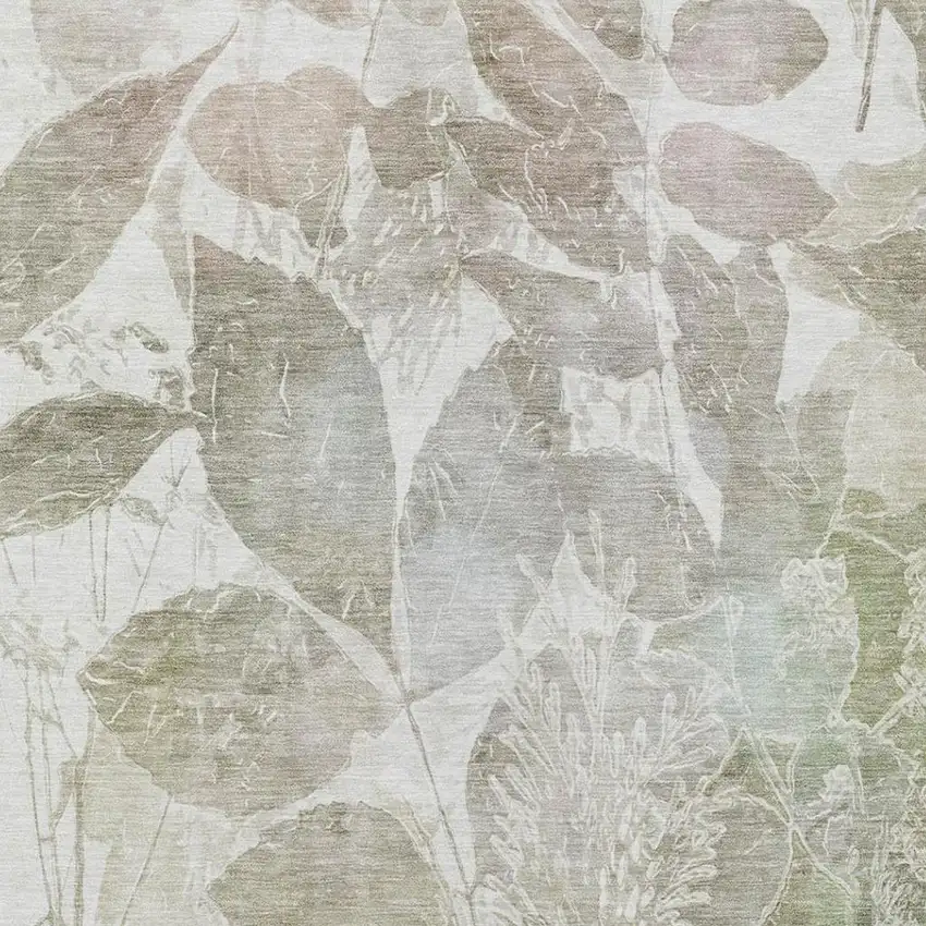 Taupe And Brown Botanical Leaves Washable Indoor Outdoor Area Rug Photo 5