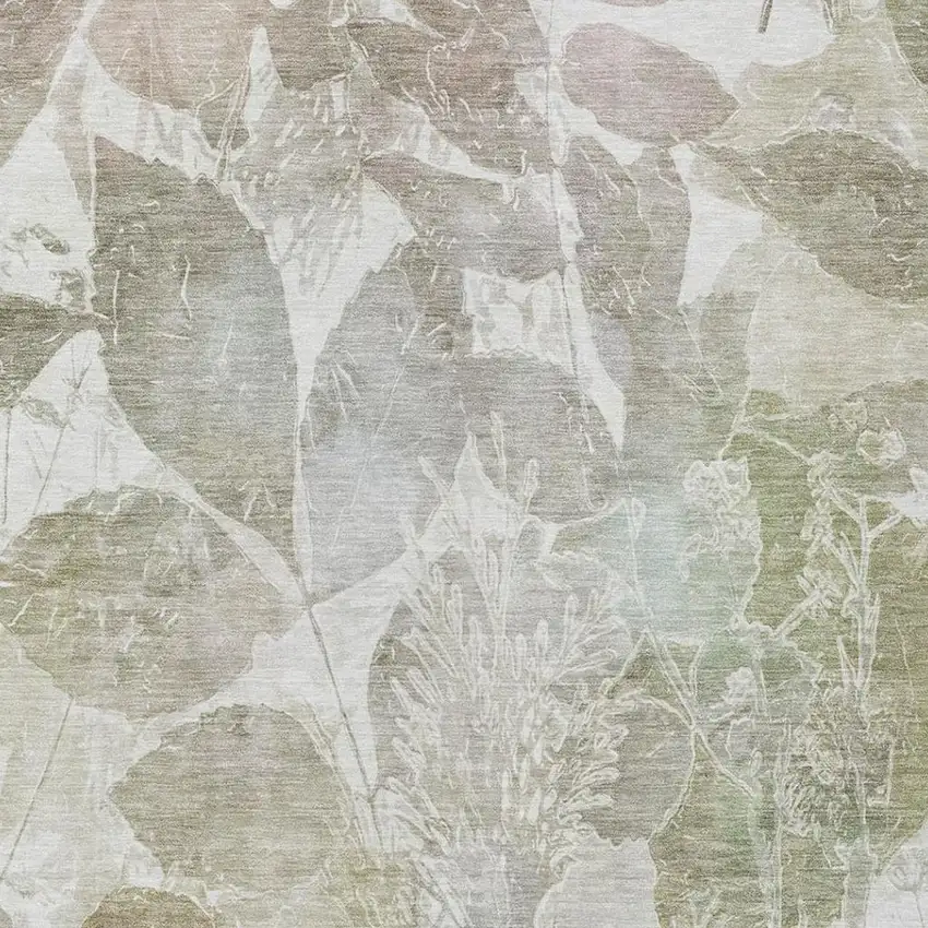 Taupe And Brown Botanical Leaves Washable Indoor Outdoor Area Rug Photo 8