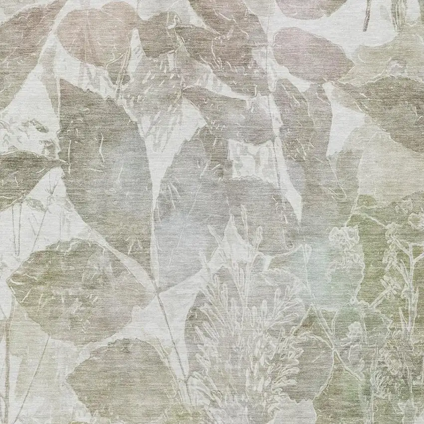 Taupe And Brown Botanical Leaves Washable Indoor Outdoor Area Rug Photo 4